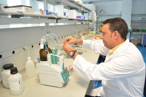 Francisco Artés, uno de los investigadores con proyecto financiado por Séneca, realizando un análisis de acidez.
