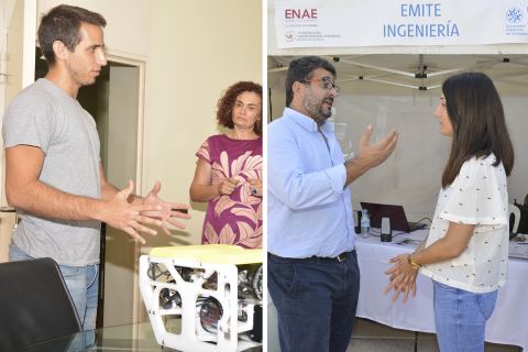 El exalumno Enrique González monstrando uno de los drones submarinos de Nido Robotics.