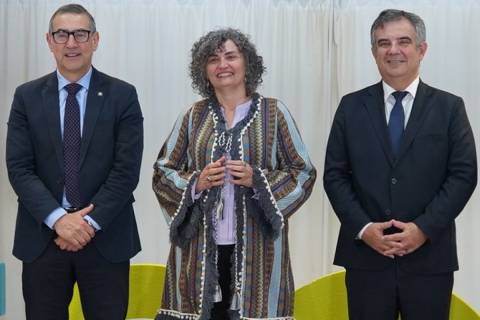 Los rectores José Luján y Beatriz Miguel junto al consejero de Universidades, Juan María Vázquez, durante un acto en la UPCT el pasado marzo.