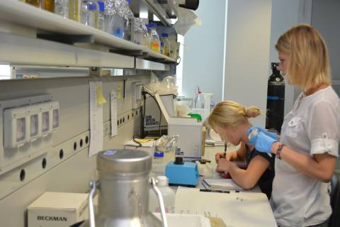 Alumnas en un laboratorio de la UPCT.