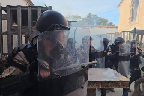 Efectivos policiales durante el ejercicio.