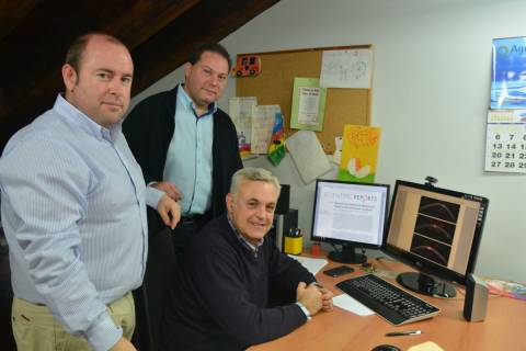 Francisco Cavas, Daniel García y Fernández Cañavate, en la Escuela de Industriales de la UPCT.