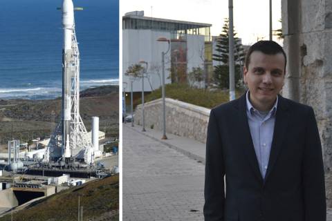 Imágenes de Javier Sánchez Palma en la UPCT y del satélite Paz preparado para su lanzamiento.