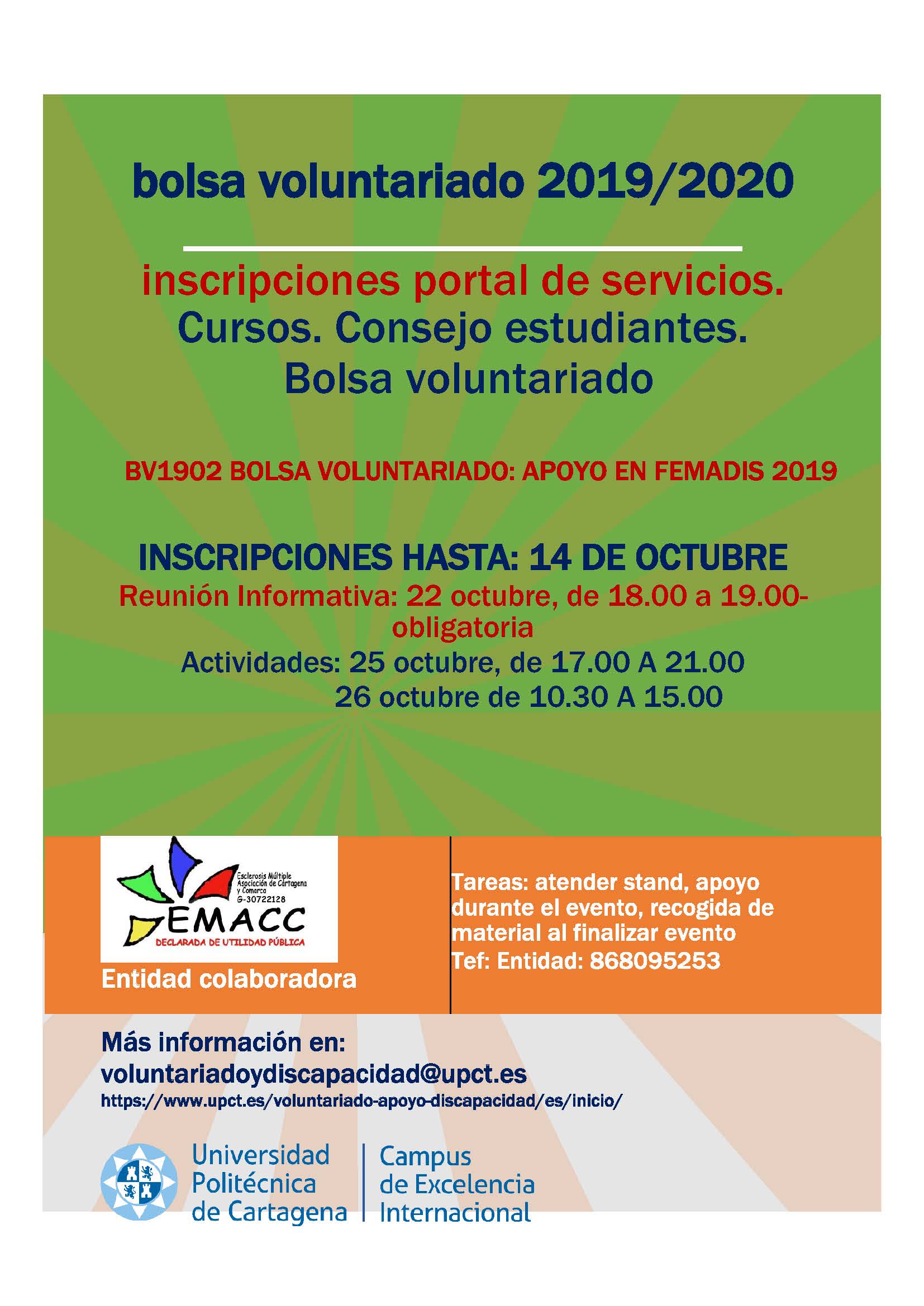 BOLSA VOLUNTARIADO. BV1902. EVENTO EN FEMADIS CON EMACC