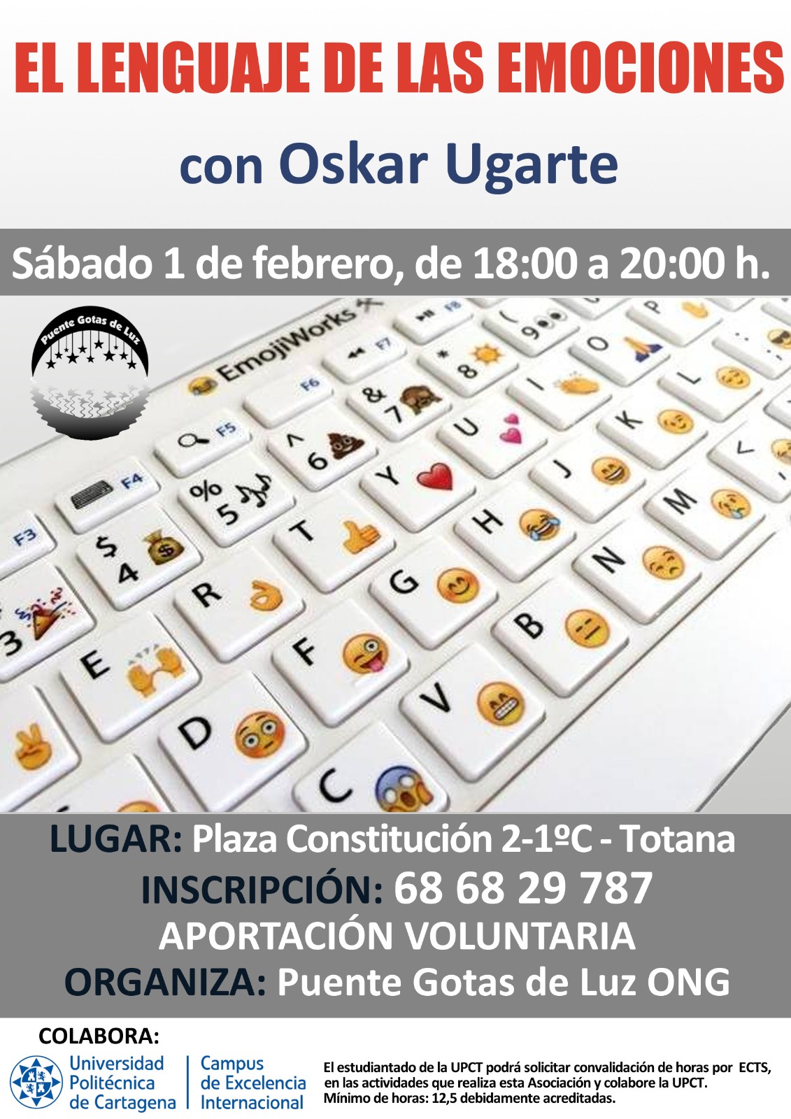 Taller el Lenguaje de las Emociones en Totana con Oskar Ugarte. Aportación voluntaria, y computable bolsa de horas